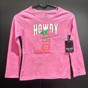 Pink Velvet Howdy Merry Christmas Y’All,cowboy boot,candy cane,holly,horseshoes